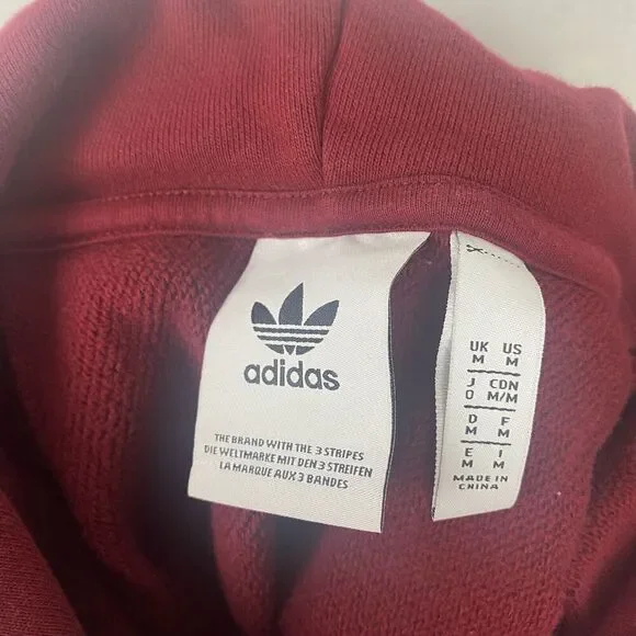 Adidas Sweater Mens Medium Burgundy Red Hoodie Logo Pullover Sweatshirt Casual - Picture 9 of 10